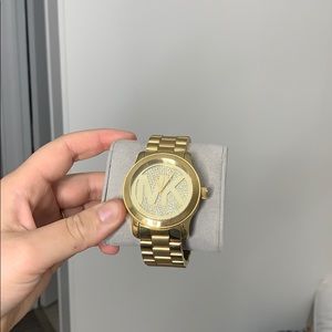 Michael Kors gold thick band rhinestone face watch